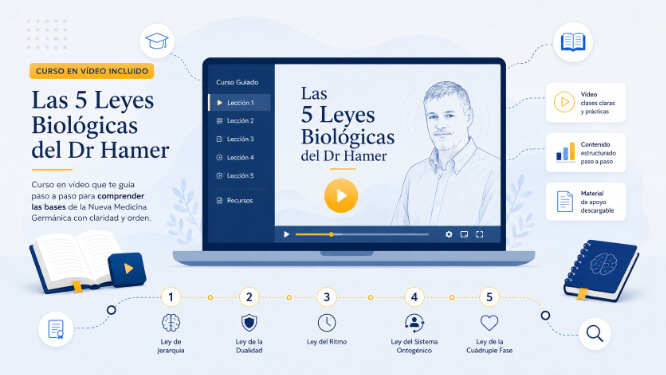 Curso en vídeo Las 5 Leyes Biológicas del Dr. Hamer Curso en vídeo Las 5 Leyes Biológicas del Dr. Hamer incluido como apoyo para estudiar Nueva Medicina Germánica.